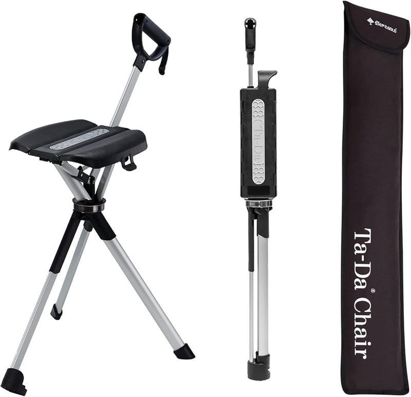 Step2Gold Ta-Da Chair Series 2- Portable Walking Stick, Cane with Seat, Foldable Chair, Hiking Stick, for Camping, Hiking, Lightweight Aluminum, Easy Carry, Anti-Slip - Image 1